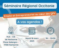 Séminaire régional «<small class="fine d-inline"> </small>Emploi et Entrepreneuriat au cœur des QPV<small class="fine d-inline"> </small>» le 18 mars à Narbonne